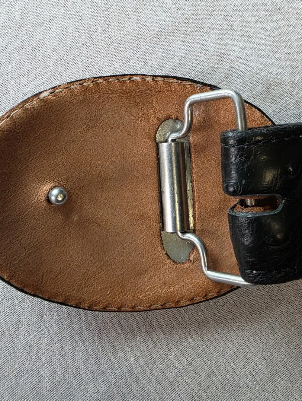 Rodeo Max Belt Company Vintage Ostrich Leather Belt Black Rodeo Buckle Size 36
